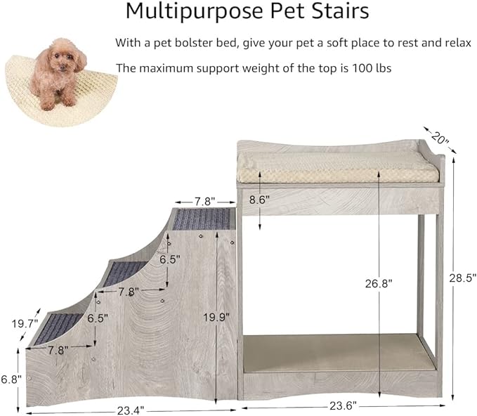 unipaws Pet Bunk Bed with Removable Step for Dogs and Cats, Multi-Level Bed Window Perch Seat Platform with Cushion and Cat Scratch Pad, Indoor Use-Mewly Pet