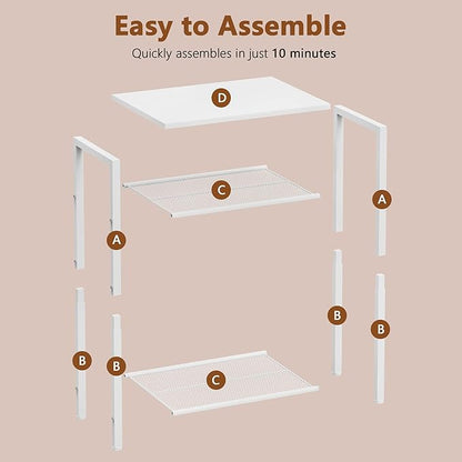 Hoctieon 3 Tier End Table, Telephone Table, Narrow Side Table with Storage, Nightstand for Small Spaces, Metal Frame, for Living Room, Bedroom, Sofa Couch, Hall, Easy Assembly, White