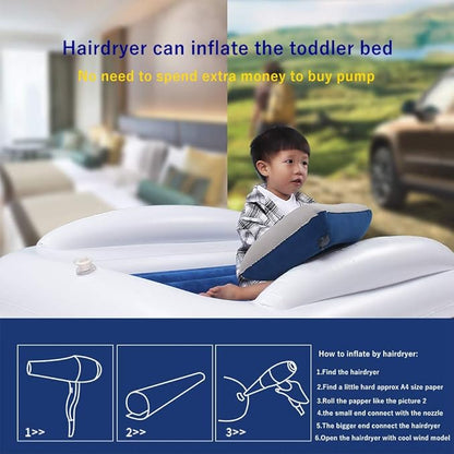 Toddler Travel Bed, Portable Inflatable Toddler Bed | Kids Air Mattress | Kids Travel Bed Blow Up Mattress with Sides, Idea for Road Trip Camping Sleepovers