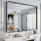 48x36 Matte Black Bathroom Mirror, Modern Rectangle Metal Framed Mirrors for Wall, Rounded Corners, Shatter-Proof (Horizontal/Vertical)