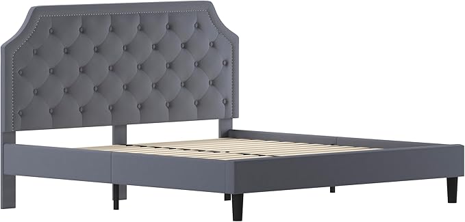 Flash Furniture Brighton King Size Tufted Upholstered Platform Bed in Light Gray Fabric