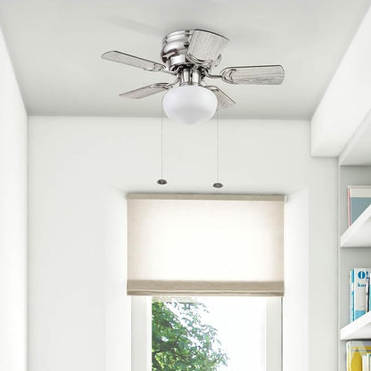 Prominence Home Hero, 28 Inch Traditional Flush Mount Indoor LED Ceiling Fan with Light, Pull Chain, Dual Finish Blades, Reversible Motor - 51656-01 (Brushed Nickel)