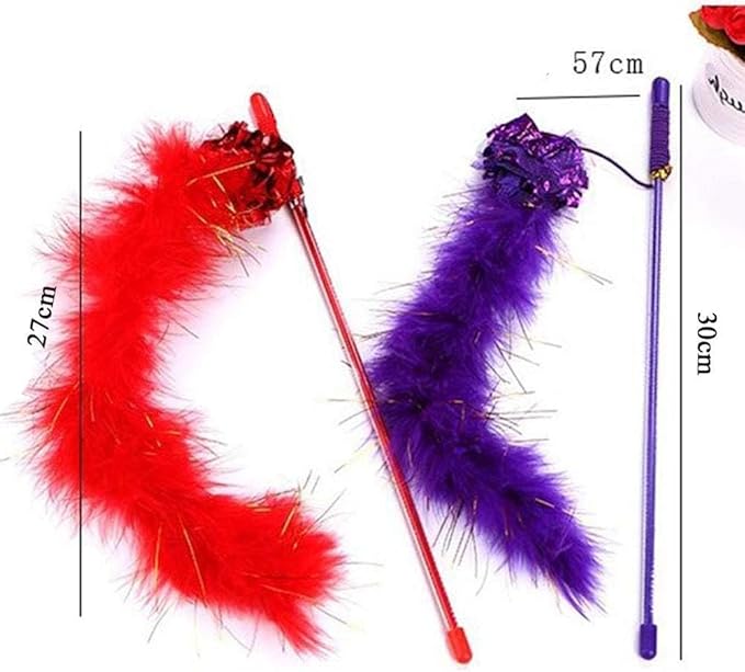 Purple Cat Teasing Stick Toy - Interactive Stick with Sparkly Feather Boa & Crinkle Ball for Indoor Cat Training & Fun-Mewly Pet