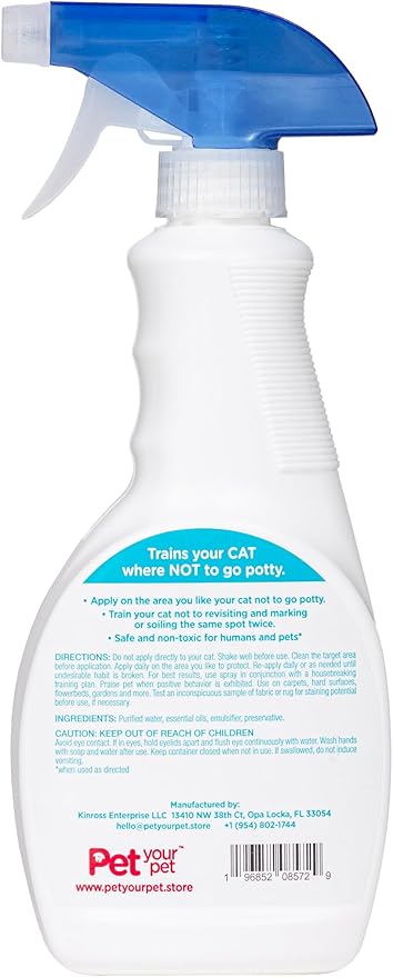No Pee No Poop Cat Potty Training Spray, 16 Fl Oz – Non-Toxic Cat Spray No Mark for Urine/Marking/Pooping – Natural Pee Deterrent Spray – Indoor/Outdoor Keep Off-Mewly Pet