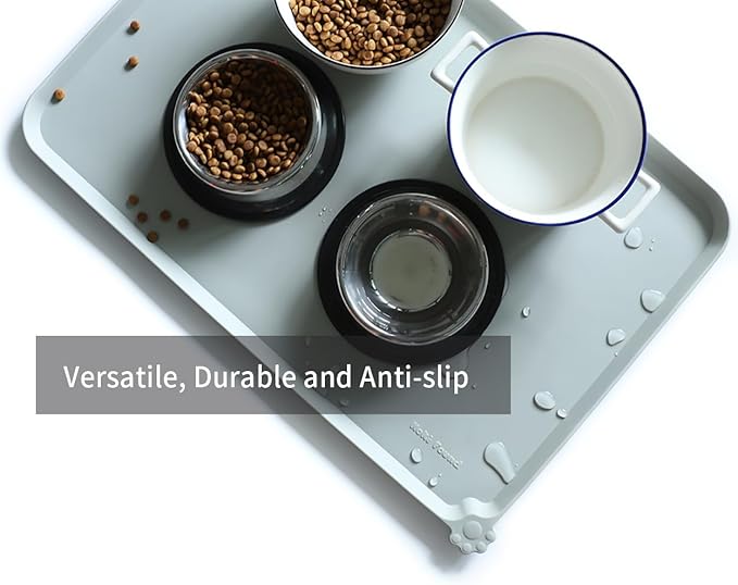 Hoki Found Large Silicone Pet Food Mats Tray - Non Slip Pet Dog Cat Bowl Mats Placemat - Dog Pet Cat Feeding Mat - Waterproof Dog Cat Food Mats -Pet Water Mats for Floors - Battleship-Mewly Pet