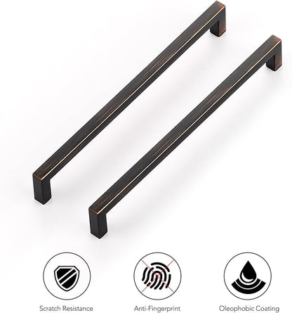 Ravinte 10 Pack Solid Kitchen Cabinet Handles Oil Rubbed Bronze Cabinet Pulls Slim Drawer Pulls with 7-1/2 Inch Hole Center Square Bar Kitchen Cabinet Hardware