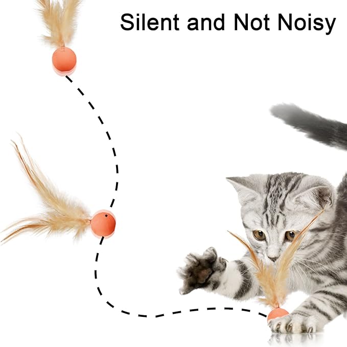 Cat Toys Balls with Feathers, 3 Pcs Interactive Cat Bouncy Balls for Indoor Cats and Playful Kittens, Rubber Kitten Ball Toys for Interactive Playing, Chase Training and Hunting Exercise-Mewly Pet