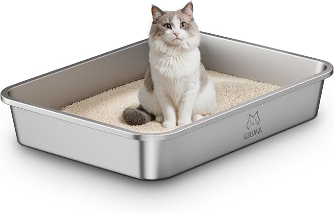 Extra Large Stainless Steel Cat Litter Box, 27.5" L×19.6" W×3.9" H, XXL Metal Kitty Litter Pan with High Sides, Odor-Free, Non-Stick, Easy to Clean, Ideal for Big Cats & Multi-Cat-Mewly Pet
