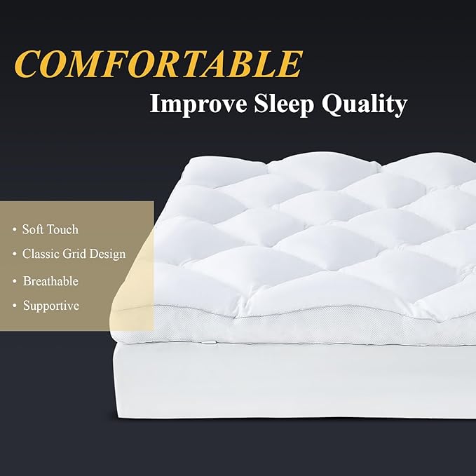 DOWNCOOL 3 Inch Full Mattress Topper, Ultra Thick and Fluffy Supportive Memory Foam Mattress Topper for Body Pain, Mattress Pad with Breathable Mesh Design for Deep Sleep, 75x54x3 Inches