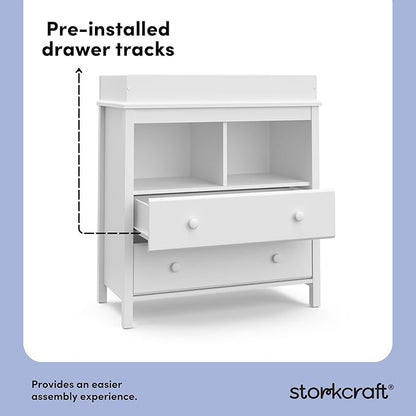 Storkcraft Alpine 2 Drawer Changing Table Chest (White) - Attached Changing Table Topper Fits Any Standard-Size Baby Changing Pad, 2 Drawers, 2 Shelves for Extra Nursery Storage, Easy to Assemble