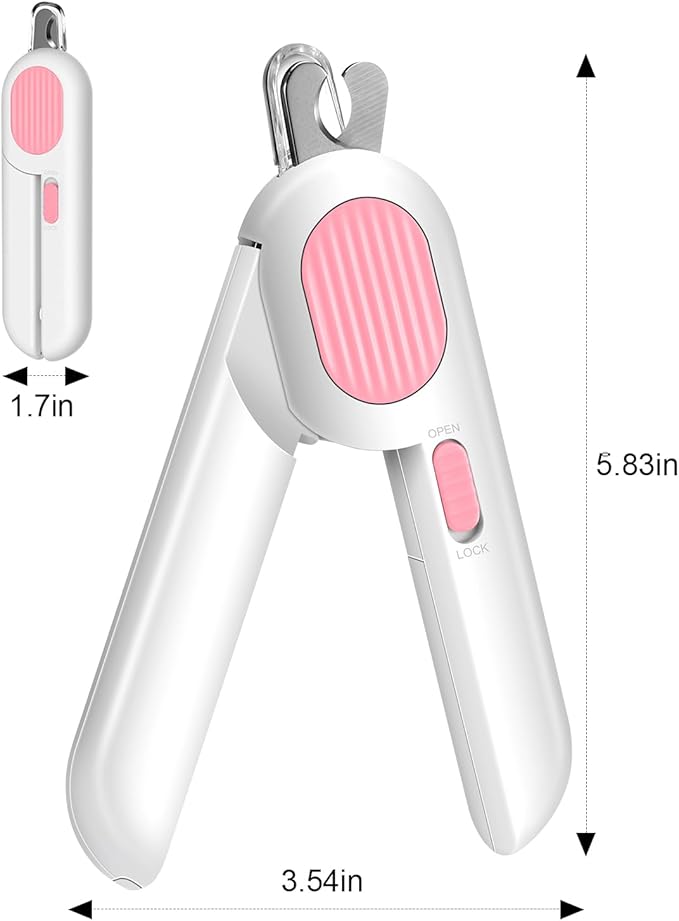 Odoland Cat Nail Clipper with LED Light and Nail File, Dog Claw Trimmer with Bright Light to Avoid Excessive Cutting - Pet Grooming Tool for Tiny Dog Cat Kitten Bunny Rabbit Pink-Mewly Pet