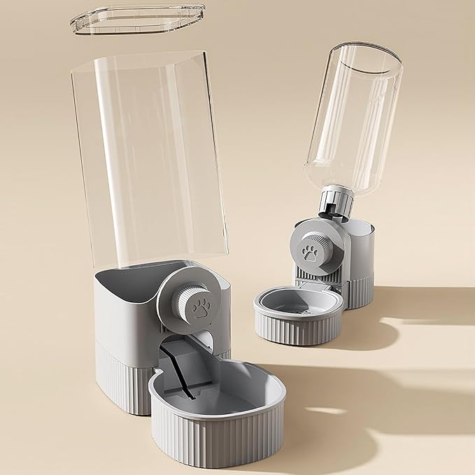 GKYZBB Hanging Automatic Food Water Dispenser,Rabbit Feeder Guinea Pig Water Bottle Food Feeder for Ferret Guinea Pig Rabbit Bunny Cage Accessories (Grey, 520ml+1200ml)-Mewly Pet