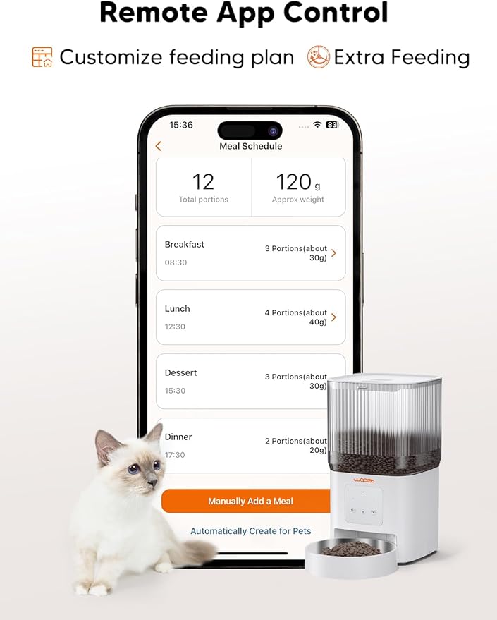 WOPET Automatic Cat Feeder, WiFi Dog Feeder with APP Control for Remote Feeding, Automatic Cat Food Dispenser with 10S Voice Record,1-10 Meals Per Day for Cats and Dogs-Mewly Pet