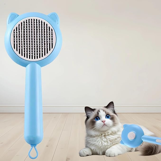 Cat Brush for Shedding，Pet Grooming Tool for Dogs，Cat Hair Brush with Self Cleaning Button for Deshedding, Easy to Removes Loose Fur-Mewly Pet