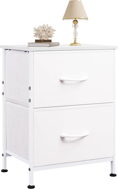 WLIVE White Nightstand, 2 Drawer Dresser for Bedroom, Small Night Stand with Fabric Drawers, Bedside Furniture, End Table for Bedroom, Closet, Entryway, College Dorm