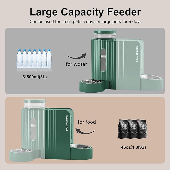 Gardner Pet Automatic Gravity Cat Food Feeder and Water Dispenser Stainless Steel Two-in-One Set Large Capacity Dispenser for Pets Dogs, Puppies, Kittens-Mewly Pet