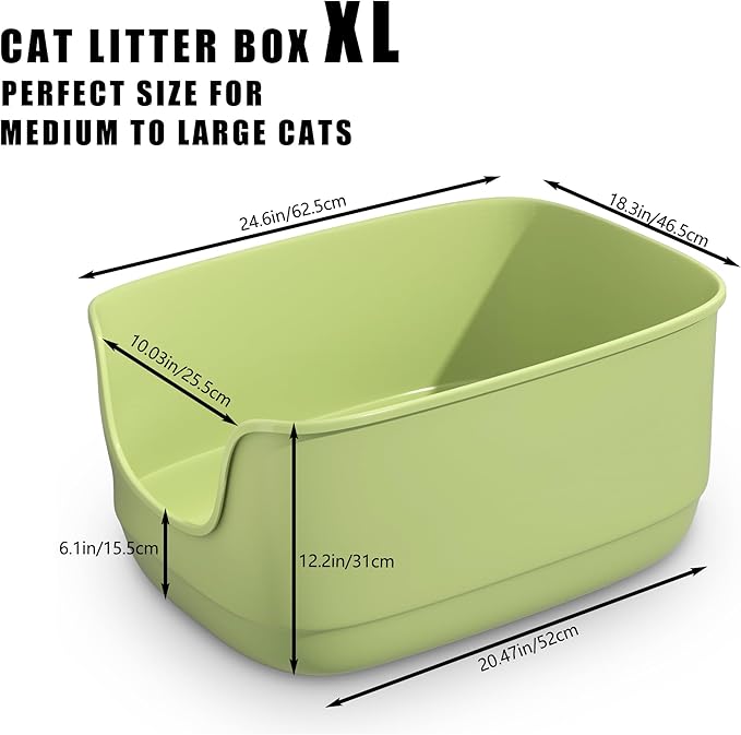 Gefryco Large Cat Litter Box with High Sided 24.6"x18.3"x12.2" - Jumbo Extra Large Open Anti - Splashing High Wall for Multiple Cats (Green)-Mewly Pet