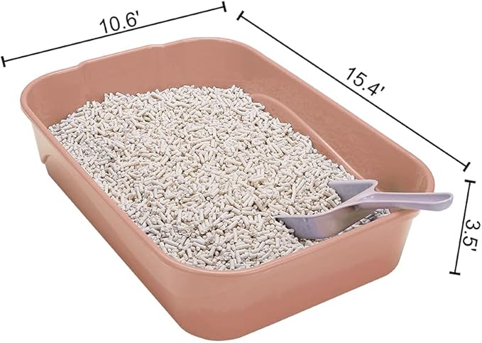 Kitty Litter Box Starter Kit - Small Cat Litter Pan Without Lid, Litter Mat, Scoop and Bowl for Kitten Within 3 Months (PinkScoop Set)-Mewly Pet