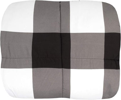 7 Piece Comforter Set Bag Solid Color All Season Soft Down Alternative Blanket & Luxurious Microfiber Bed Sheets, Queen, Buffalo Plaid Black/White