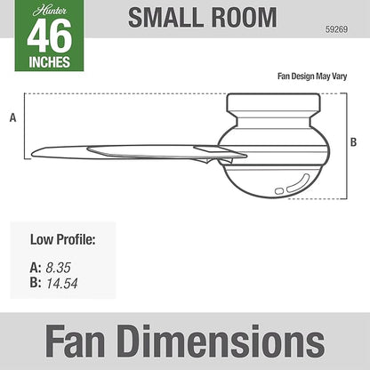 Hunter 46 inch Indoor Ceiling Fan with LED Light - White Ceiling Fan with Pull Chain, For Bedroom, Living Room, or Kitchen, Low Profile Mount, No Remote, 5 Blades - Anslee 59269, Fresh White