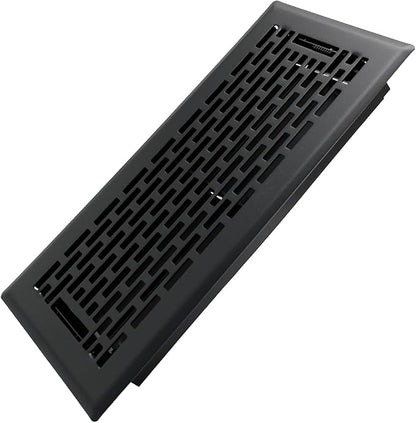 4x10 Inches Heavy Duty Walkable Floor Register - Easy Adjust Air Supply Lever Decorative Floor Vent Covers - Boston Design Vent Covers for Home - Matte Black