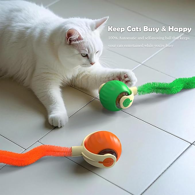 Interactive Cat Toy Ball | Automatic Moving Smart Anti-Depression Pet Toy with Light | Speedy Tail 3.0 Cat Mouse Toy | Electric Rechargeable Enrichment Toy for Indoor Bored Cats & Dogs (Orange)-Mewly Pet
