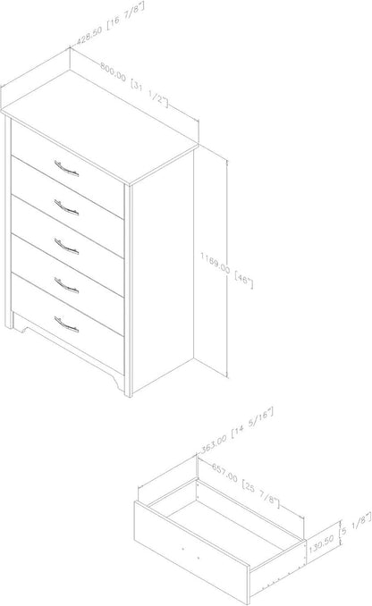 South Shore Fusion 5-Drawer Chest, Pure Black