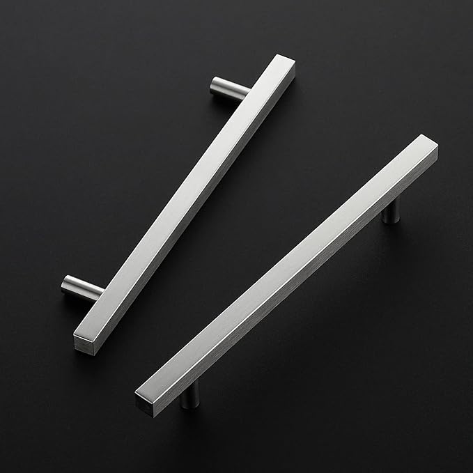 Ravinte Brushed Nickel Cabinet Handles 20 Pack 6-3/10 inch Satin Nickel Square Cabinet Pulls Silver Hardware for Kitchen Cabinets 8-4/5 inch Overall Length Stainless Steel Drawer Pulls