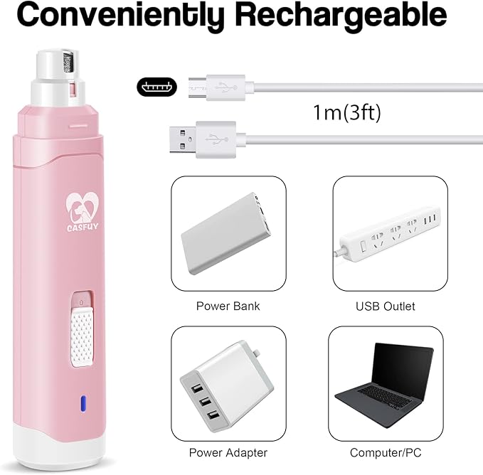 Casfuy Dog Nail Grinder Upgraded - Professional 2-Speed Electric Rechargeable Pet Nail Trimmer Painless Paws Grooming & Smoothing for Small Medium Large Dogs & Cats-Mewly Pet