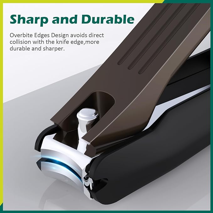 GLAMFIELDS Nail Clipper with Catcher, Large Fingernail Toenail Clipper,Slanted Edge Nail Clippers Leather Case Packed Good Gift for Men and Women 2PACK Large/Small-Mewly Pet