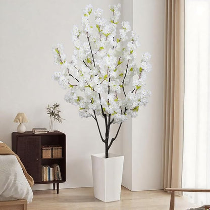 Indoor Cherry Blossoms Tree White Artificial Cherry Blossom Tree 6FT Faux Bedroom Trees for Home Decor