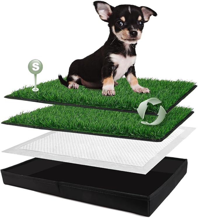 Dog Grass Pad with Foldable Dog Litter Box, Small Liner Base (23”×15”) for Balcony, 2 Artficial Grass Pee Pads for Dogs, Pee Pad Holder, Potty Training-Mewly Pet
