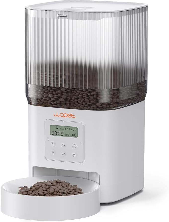 WOPET Automatic Cat Feeder, 4L Automatic Dog Feeder with 180-Day Battery Life, Programmable Cat Food Dispenser with Stainless Steel Bowl，1-6 Meals Per Day-Mewly Pet