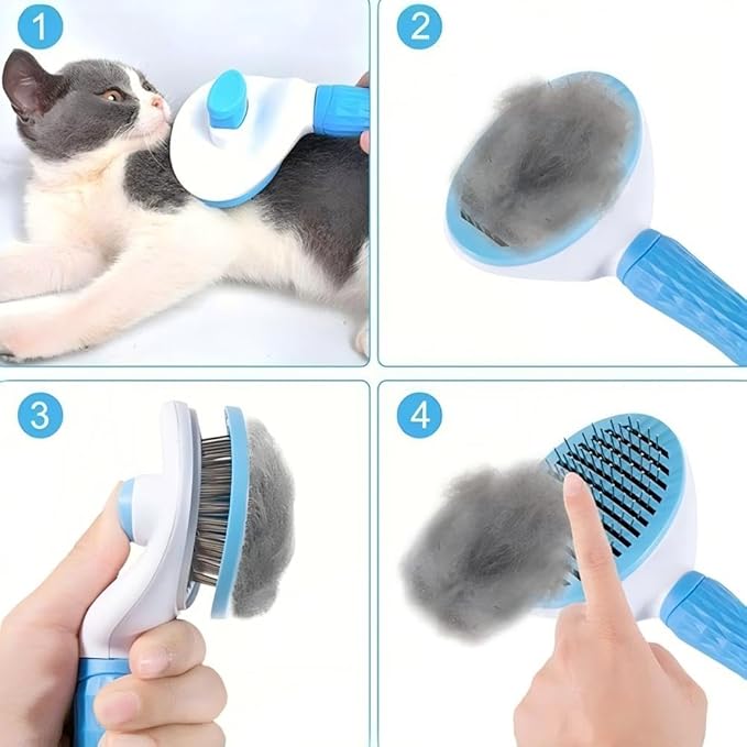 Cat Hair Brush, Cat Brush for Shedding with Metal Comb, Self Cleaning Pet Hair Brush with Release Button - Skin Friendly Deshedding Grooming Brush for Short and Long Haired Cats-Mewly Pet