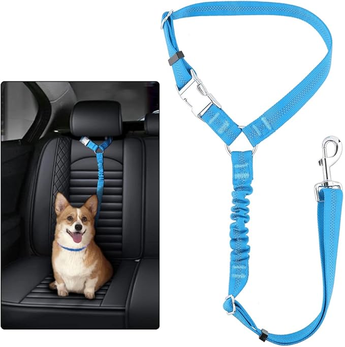 Plutus Pet Dog Seat Belt for Car Headrest, Reflective and Adjustable Restraint with Elastic Bungee for Safety, Vehicle Seatbelt Harness for Small Medium Large Dogs and Cats-Mewly Pet