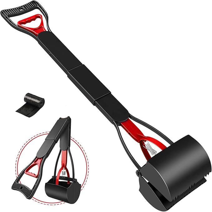 UPSKY 32'' Pooper Scooper for Large Small Dogs, Long Handle Dog Poop Scooper with Waste Bags, Portable Dog Poop Pick Up Tool, Folding Poop Scoop for Yard, Grass, Dirt, Gravel-Mewly Pet
