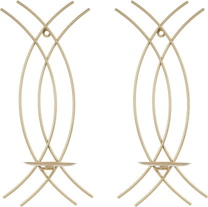 Wall Sconce Gold Wall-Mount Metal Iron Wall Candle Sconce Holder Hanging Art Home Decoration Wall Mounted Decorative Candle Holder, Set of 2