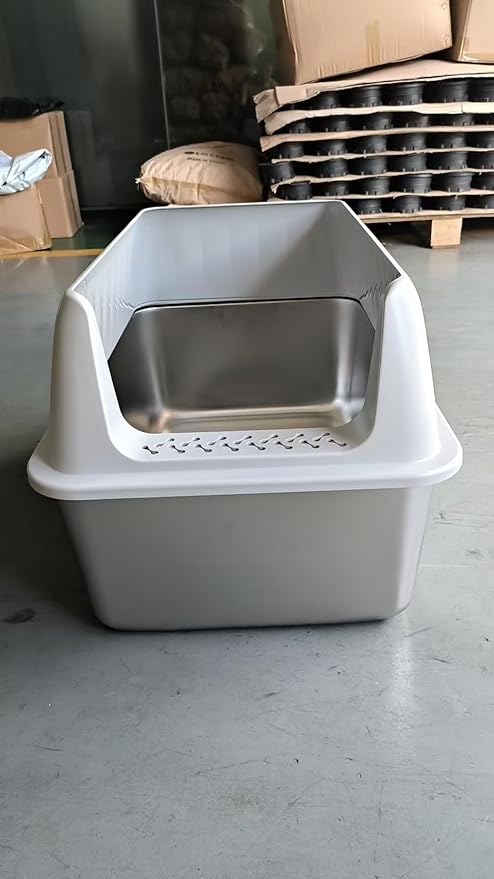 Cat Litter Box Stainless Steel XL with Lid, Enclosed Metal Extra Large Litter Box Pan High Sided with Scoop for Big Cats, Non-Sticky, Anti-Urine Leakage, Easy Cleaning-Mewly Pet