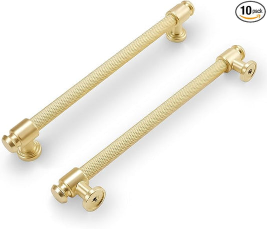 10 Pack 6-1/4" Hole Center(160mm) Brushed Brass Cabinet Handles and Pulls - Gold Drawer Handles for Kitchen and Dresser