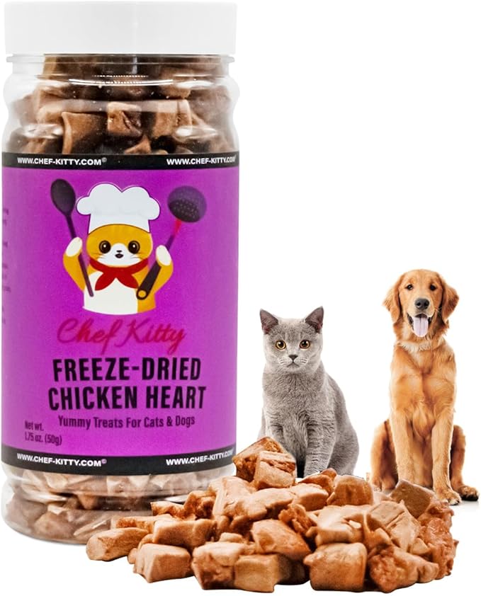 Freeze-Dried Chicken Heart Treats for Cats & Dogs – 100% Human Grade, Single Ingredient, High-Protein, Healthy Snack – No Additives or Preservatives – 1.4oz - Inspected & Tested in USA-Mewly Pet