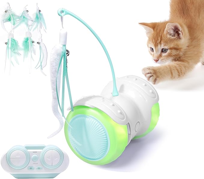 Remote Control Cat Toy with Auto Mode - Interactive Cat Toy Feather for Indoor, Moving Cats Catnip Toys & LED to Keep Bored Cats Active & Entertained-Mewly Pet