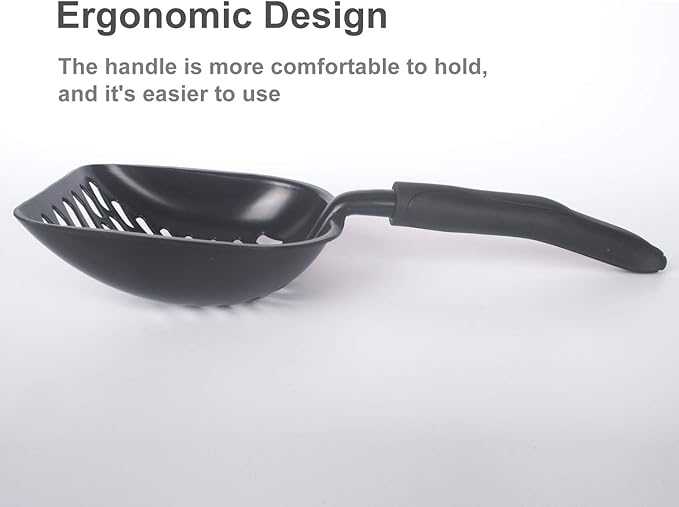 Metal Cat Litter Scoop with a Deep Shovel Design | Solid Aluminum & Non-Stick Coating | Durable Rubber Coated Handle for Easy Scooping | Perfect Size Sifting Slots for Any Type of Kitty Litter-Mewly Pet