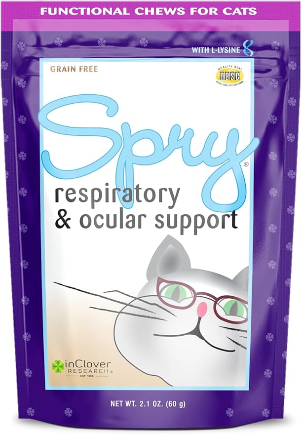Spry Daily Respiratory and Ocular Support Soft Chews for Cats, with L-Lysine, Superfoods, and Prebiotics for a Strong Immune System, 2.1 oz. (60 count)-Mewly Pet