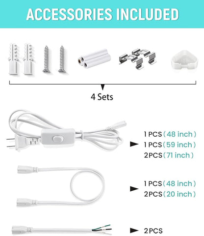 (4 Pack) 4FT T5 LED Shop Light,6500K,20W,2300LM(Super Bright White) Linkable LED Integrated Fixture,Garage Ceiling and Cabinet Light,Strip Light,Corded Electric with ON/Off Switch