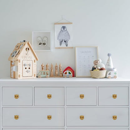 6PCS Wooden Panda Shaped Cabinet Knobs, Cabinet Handles, Single Hole Beech Wood Handles, Wood Hooks with Full Set of Screw Accessories