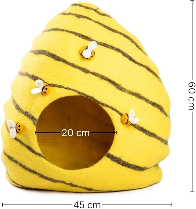 Luxurious Eco-Friendly Merino Wool Cat Cave Bed Beehive - Foldable Hideaway Pod for Indoor Cats - Premium Felt Kitten Beds - Covered Cat House for Ultimate Cozy Comfort by Woolygon-Mewly Pet