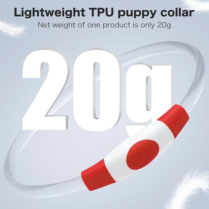 BSEEN Light Up Dog Collar - Rainproof LED Dog Collar Rechargeable - TPU Cuttable Glowing Puppy Collar for Small Dogs& Cats, High Visibility Safety Dog Lights for Night Walking (XS-Red 40cm)-Mewly Pet