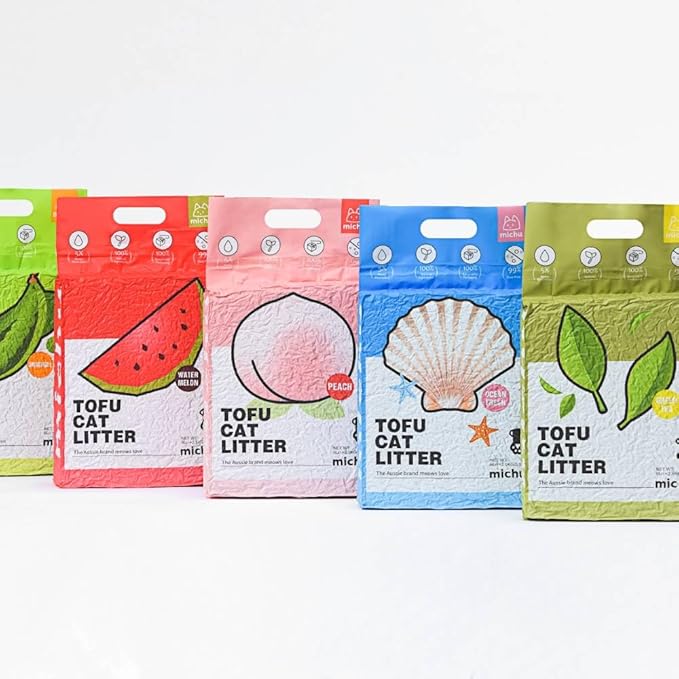 Tofu Cat Litter Natural Clumping Tofu Cat Litter, Fast Clumping and Easily Scoop-able 5.5lb/88oz 5 Scents - Rainbow Combo, 6 Pack-Mewly Pet