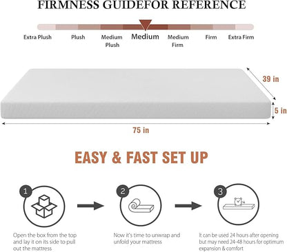 PayLessHere 5 Inch Twin Gel Memory Foam Mattress Fiberglass Free/CertiPUR-US Certified/Bed-in-a-Box/Cool Sleep & Comfy Support/Medium Firm mattresses
