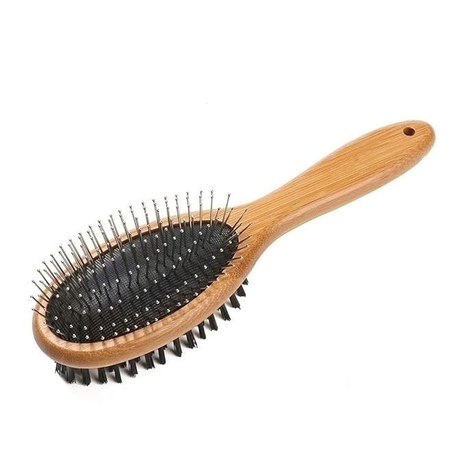 KylePet Dog Brush, Double Sided Pet Slicker Brush with Bamboo Handle for Dogs and Cats Long Hair Pets Grooming Comb for Removing Shedding, Tangles and Dead Undercoat-Mewly Pet